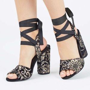 Topshop embroidered sequin ballet block heels